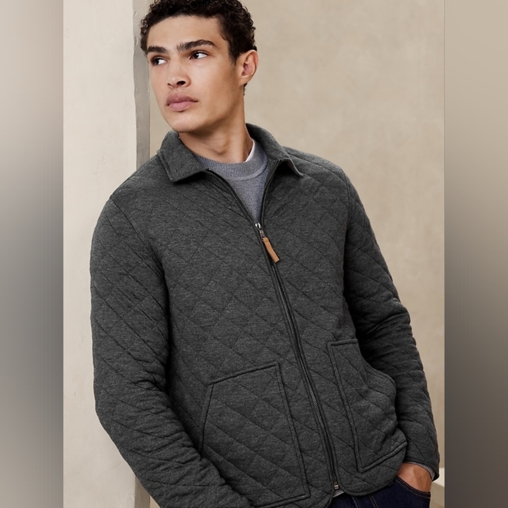 Men's banana Republic Zip Quilted Gray Sweater Jacket
